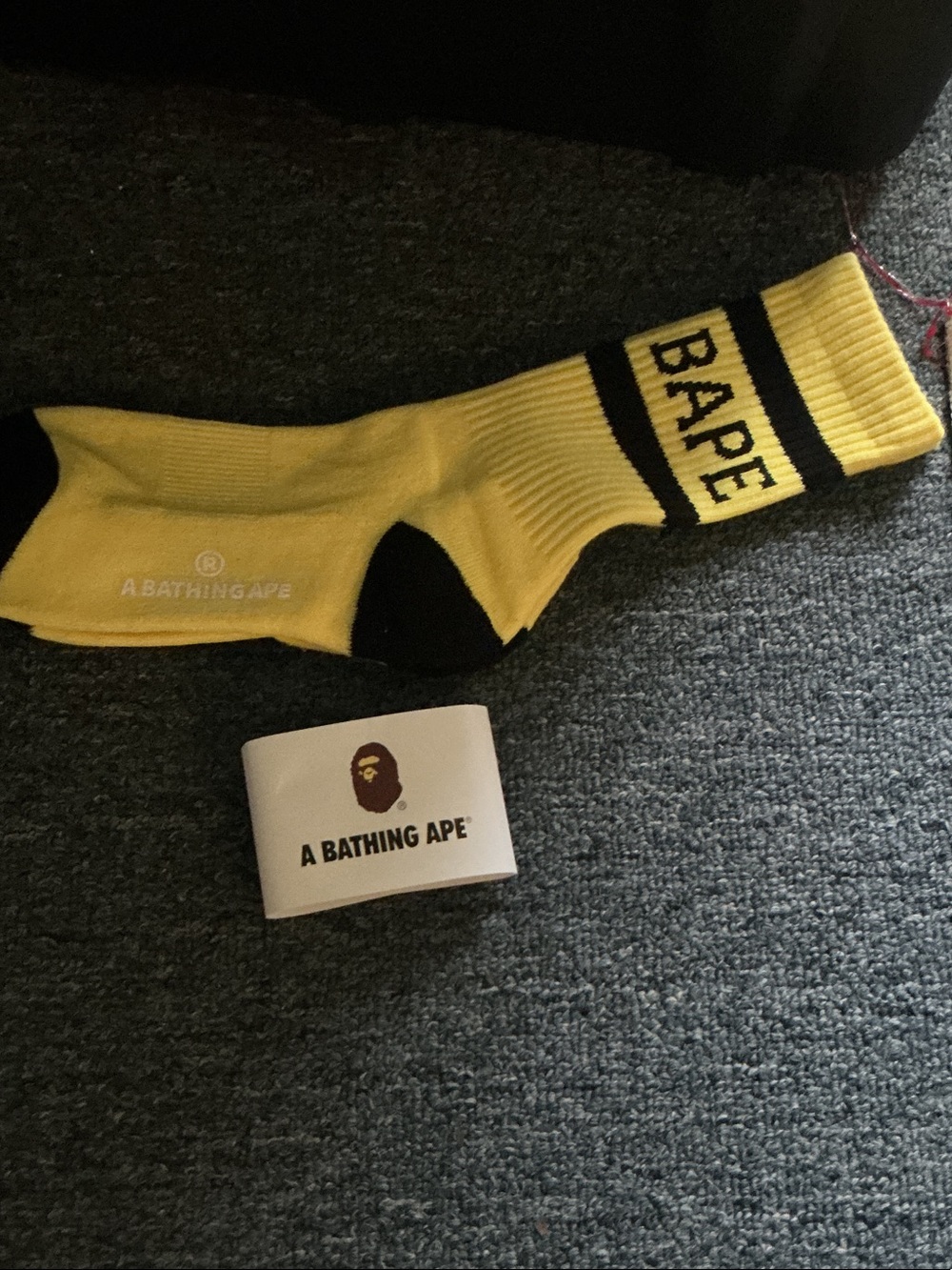 Bape Yellow and Black Logo Athletic Crew Socks